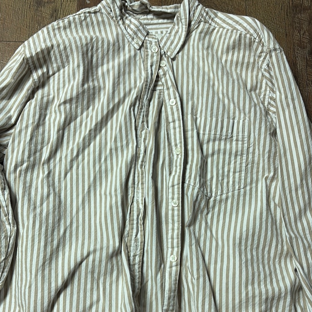 Striped Tan and White Men's Shirt